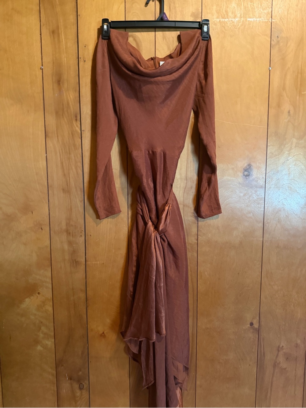 C/MEO Collective Rust Off-Shoulder Knot Maxi Dress